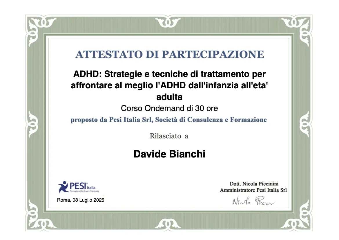 Certificato ADHD PESI Italia