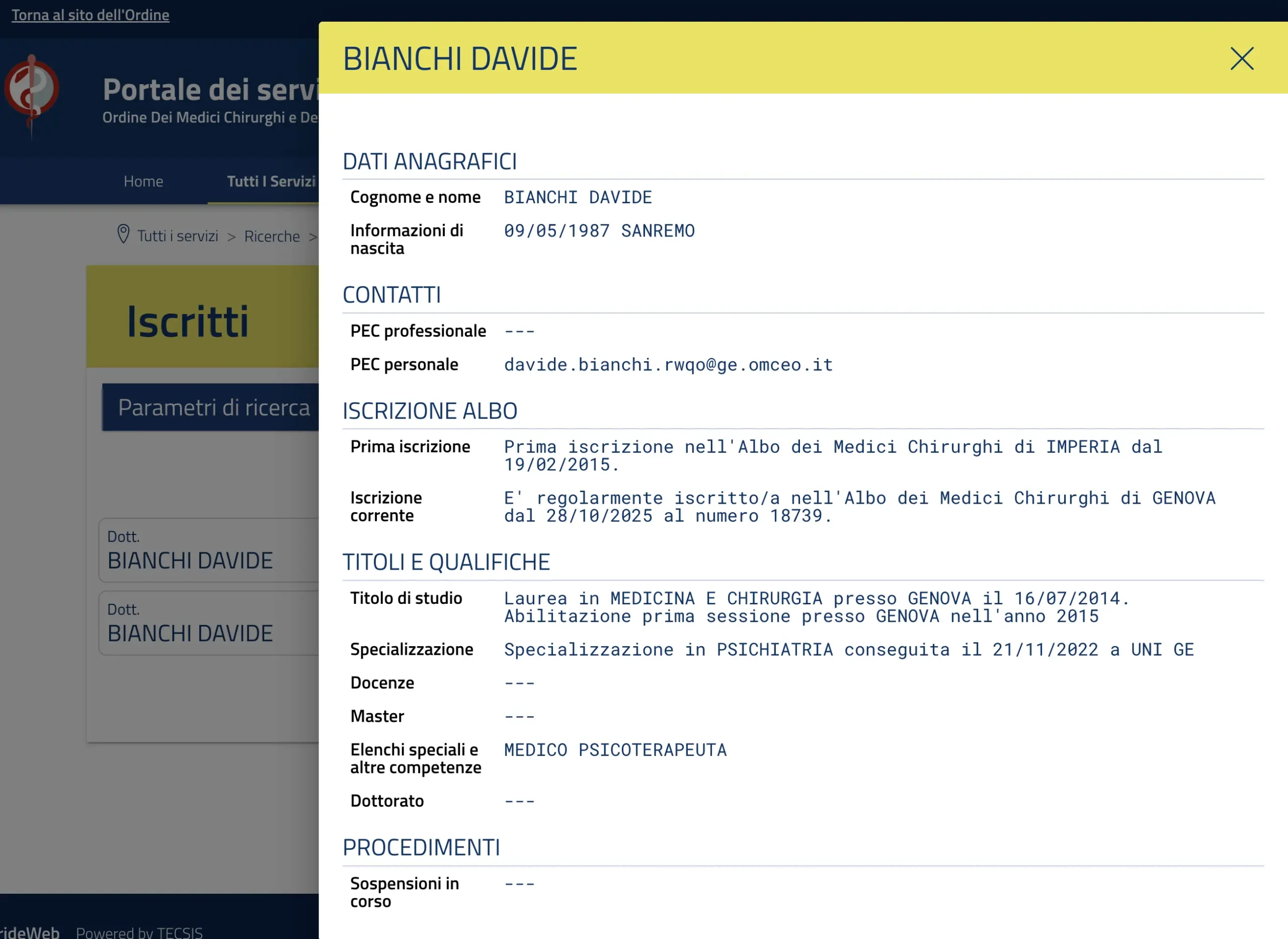 Iscrizione Ordine dei Medici di Genova